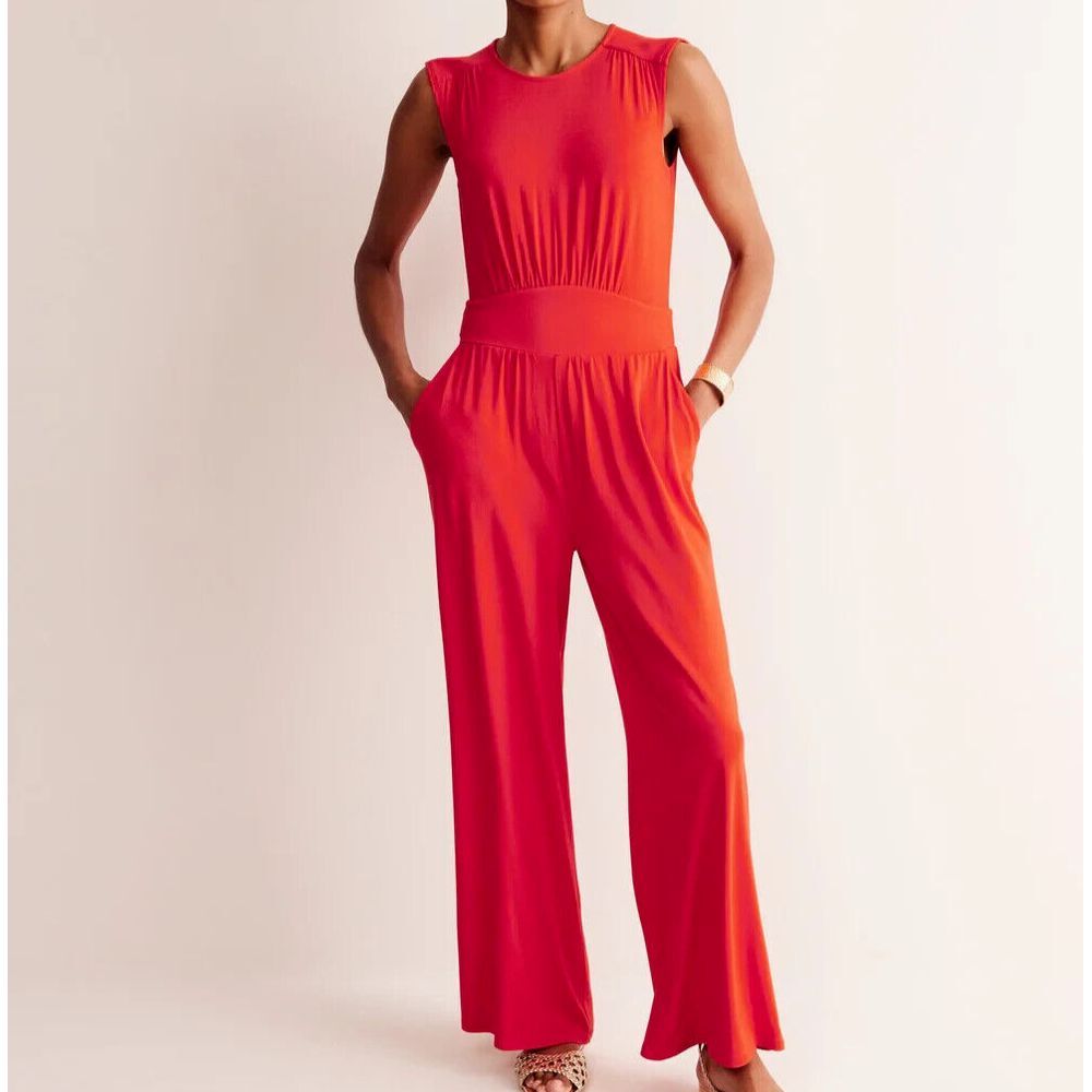 Boden Thea Jersey Jumpsuit Women 16-18 Tall‎ NWT Red Stretch Sleeveless Pockets